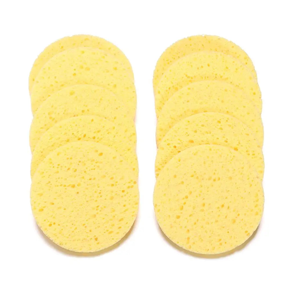 10pcs 6-9cm Yellow Face Round Makeup Remover Tool Wood Sponge Cellulose Cosmetic Puff Cleansing Sponge Facial Washing Sponge