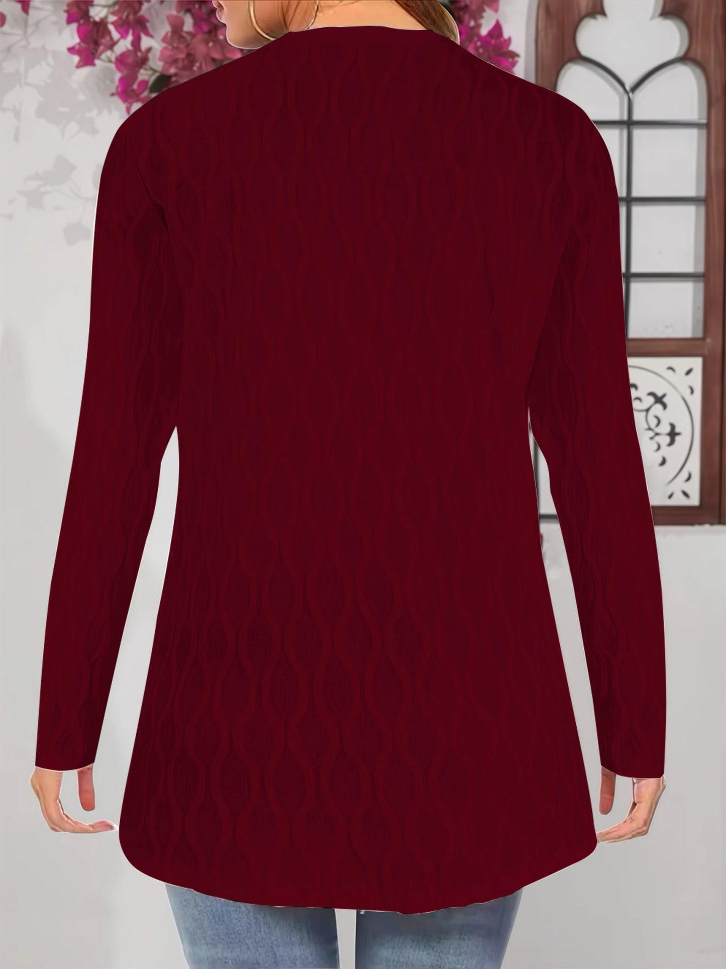 Plus Size Autumn Casual Cardigan - Cozy Textured Fabric Open Front Sweater with Pockets