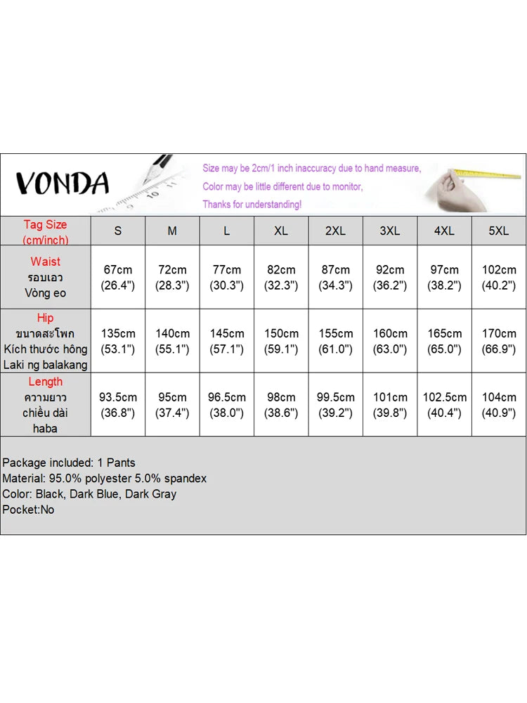 Plus Size 5XL VONDA Elegant Suit Pants 2025 Casual Solid Color Zipper High Waist Pleated Wide Leg Pants Baggy Loose Long Bottoms