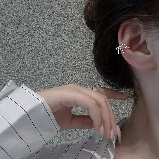 Bowknots Clip on Cuff Earrings - Hollow Heart, Silver or Gold