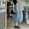 High Waist Jeans Skirts for Women Modest Vintage Harajuku Streetwear Premium Korean Fashion Cheap With Slit Woman Denim Skirt