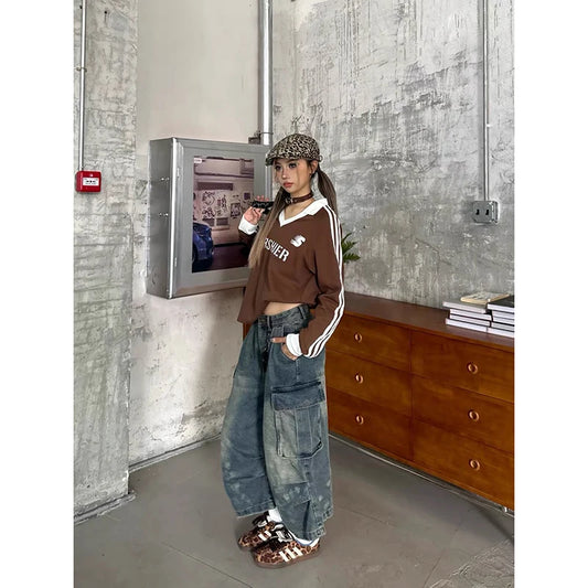 ZHIZOU Women's Summer Vintage High Waist Blue Retro Washed Denim Shorts Fashion Casual Loose Fit Y2K Streetwear Mid Long Short