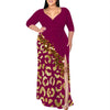 Plus Size V-Neck Wrap Maxi Dress with Gold Leopard Print Split Hem Elegant Party Dress for Women