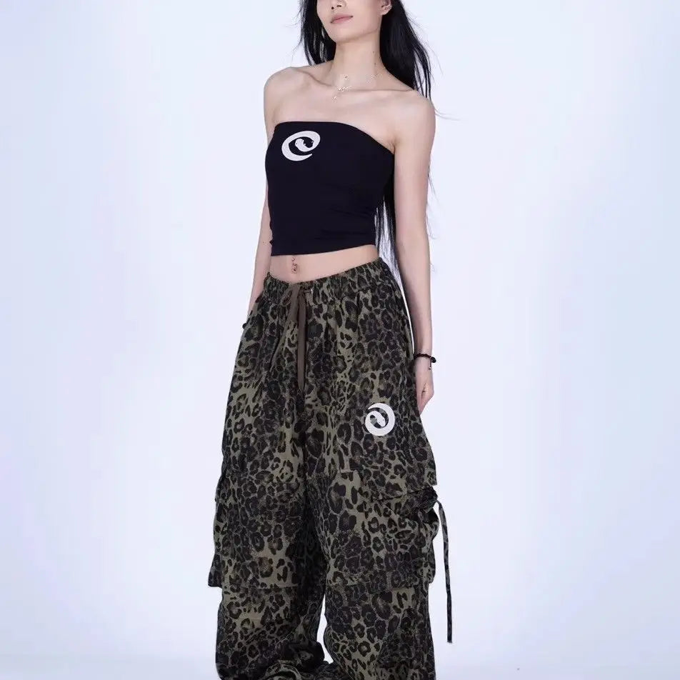 Original snake print handsome street American retro new street dance oversized loose sweatpants overalls women