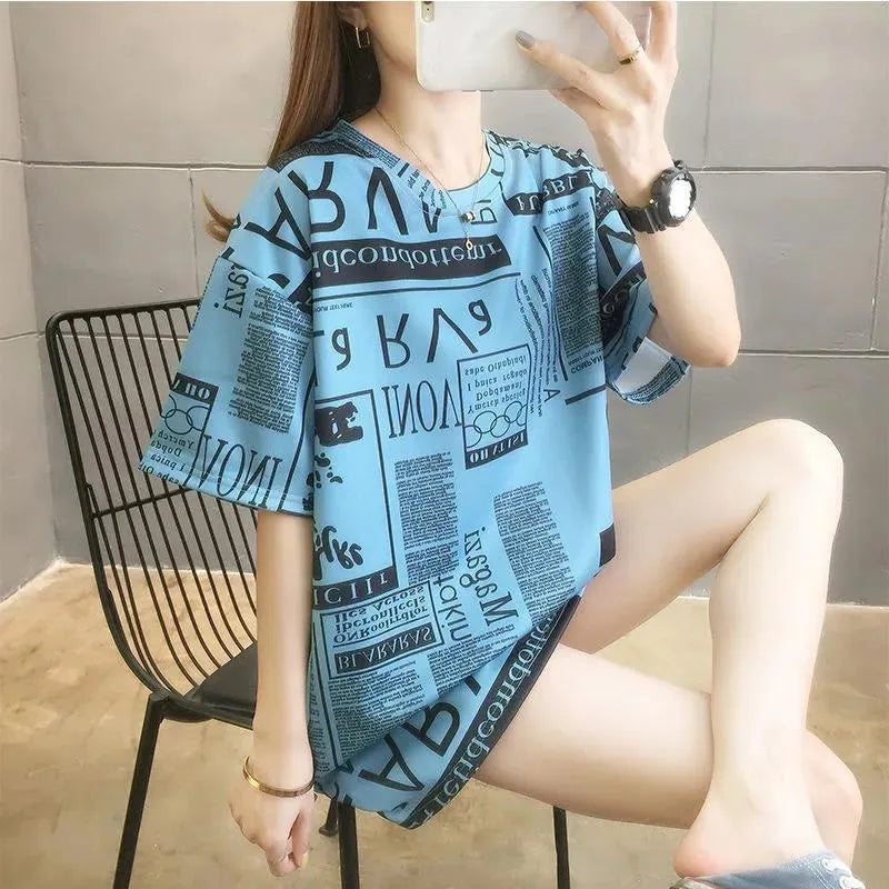 2025 Summer New Korean Version Plus Size Short-sleeved T-shirt Women's Loose Short-sleeved Casual Fashion Trend Tops Ins Trend