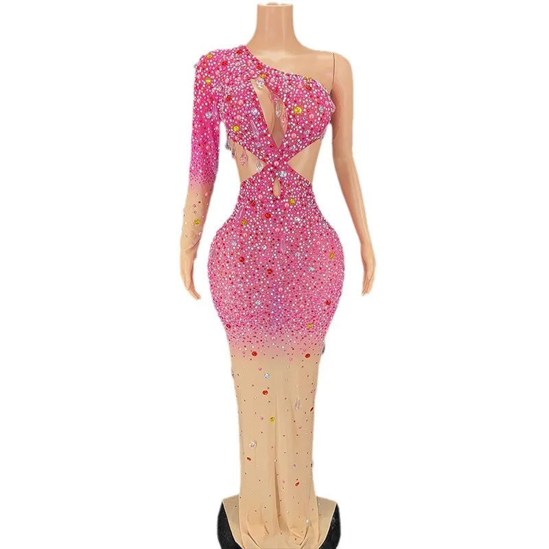 Rhinestone Pearl Cut Evening Dress Classic Birthday Skinny Elegant Performance Vestidos Elegantes Mujer Knie Lange Party Kleider