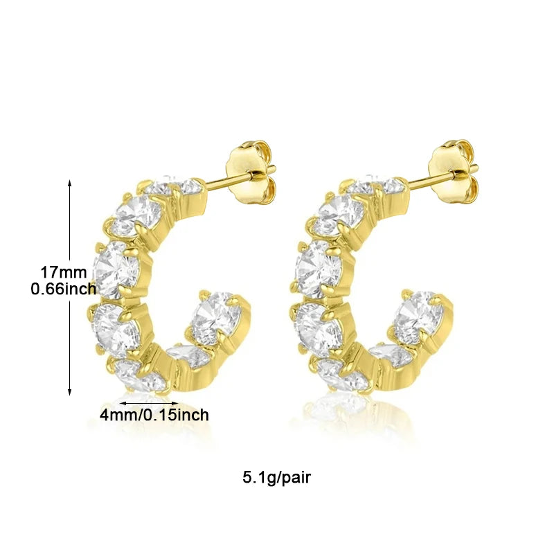 Crmya Hiphop Hoop Earring for Women Yellow Gold Color Zircon cuff Hoop Earrings Fashion Women 2024 Jewelry Accessories Wholesale