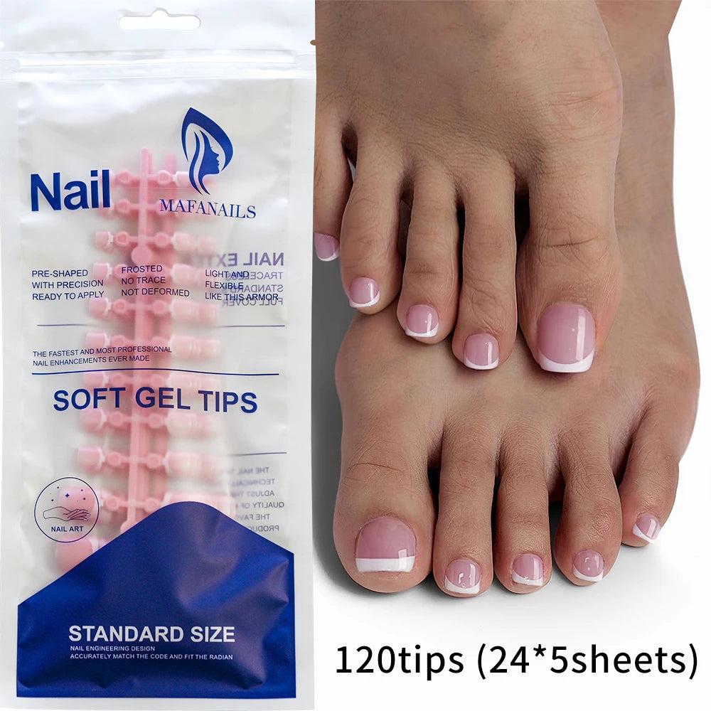 1Pack Toe Nail Tips - Short French Tip Press On Toenails 100/120Pcs Pink Soft Gel Tips ToeNails Soak Off Fake Toe Nail Extension