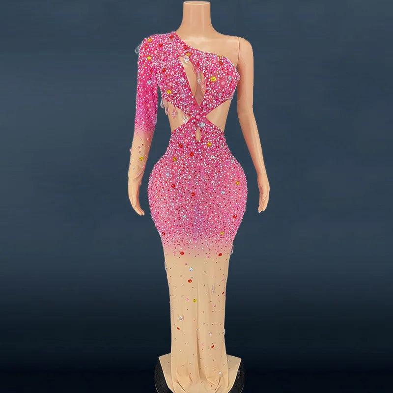 Rhinestone Pearl Cut Evening Dress Classic Birthday Skinny Elegant Performance Vestidos Elegantes Mujer Knie Lange Party Kleider