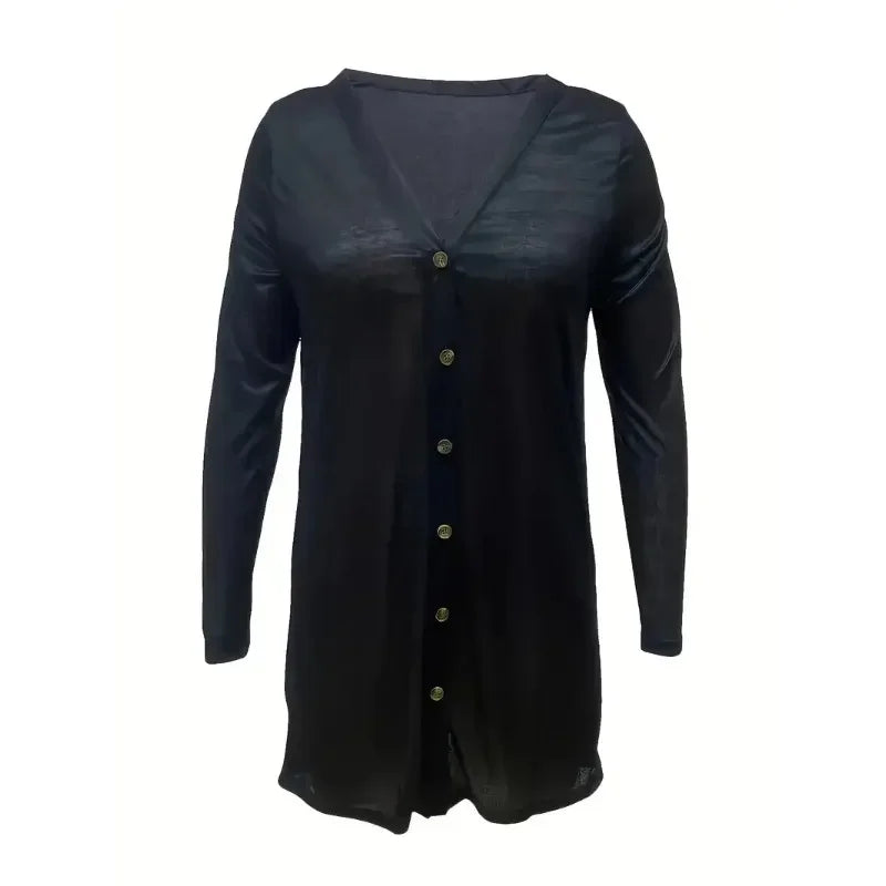 Plus Size New Women's Fashionable V-Neck Solid Color Cardigan Women Casual Sweater Autumn/Winter Long Sleeve Shirt