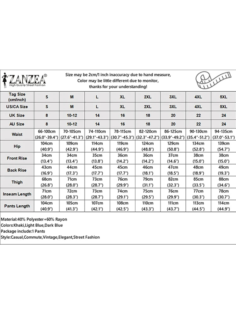 ZANZEA Women Denim Wide Leg Pants Casual Pockets Elastic Waist Long Pants Fashion Pleated Lace-up Trousers Loose Bottoms