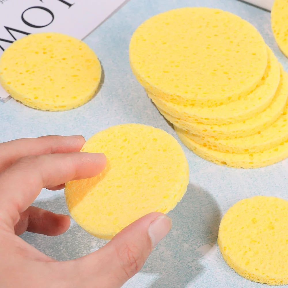 10pcs 6-9cm Yellow Face Round Makeup Remover Tool Wood Sponge Cellulose Cosmetic Puff Cleansing Sponge Facial Washing Sponge