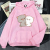 Kawaii Cat Hoodie Peach Funny Cute Sweatshirts Cartoon Print Clothing Women Aesthetic Spring Winter Pink Top Girls Hooded Female