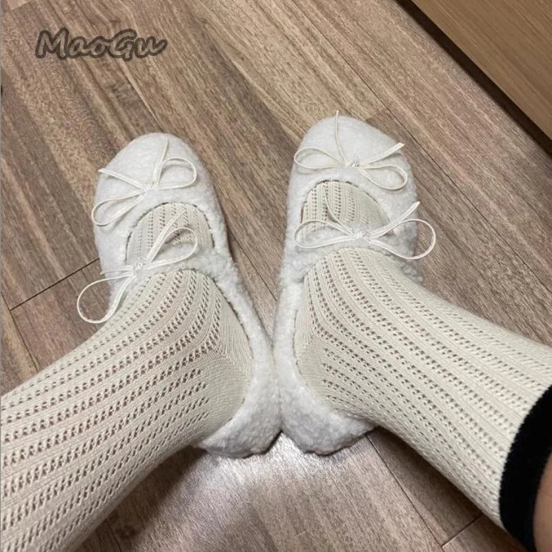 Autumn Winter Short Plush Low Heel Pumps Women's Fur Cozy Round Toe Loafers Sweet Comfortable Outwear Ballet Flats Size 35 40