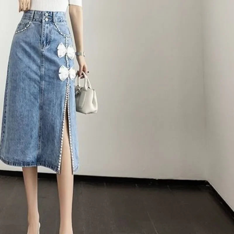 High Waist Women's Denim Skirt To Knees Length Quality Casual Streetwear Korean Fashion Summer 2025 New In Female Jeans Skirts