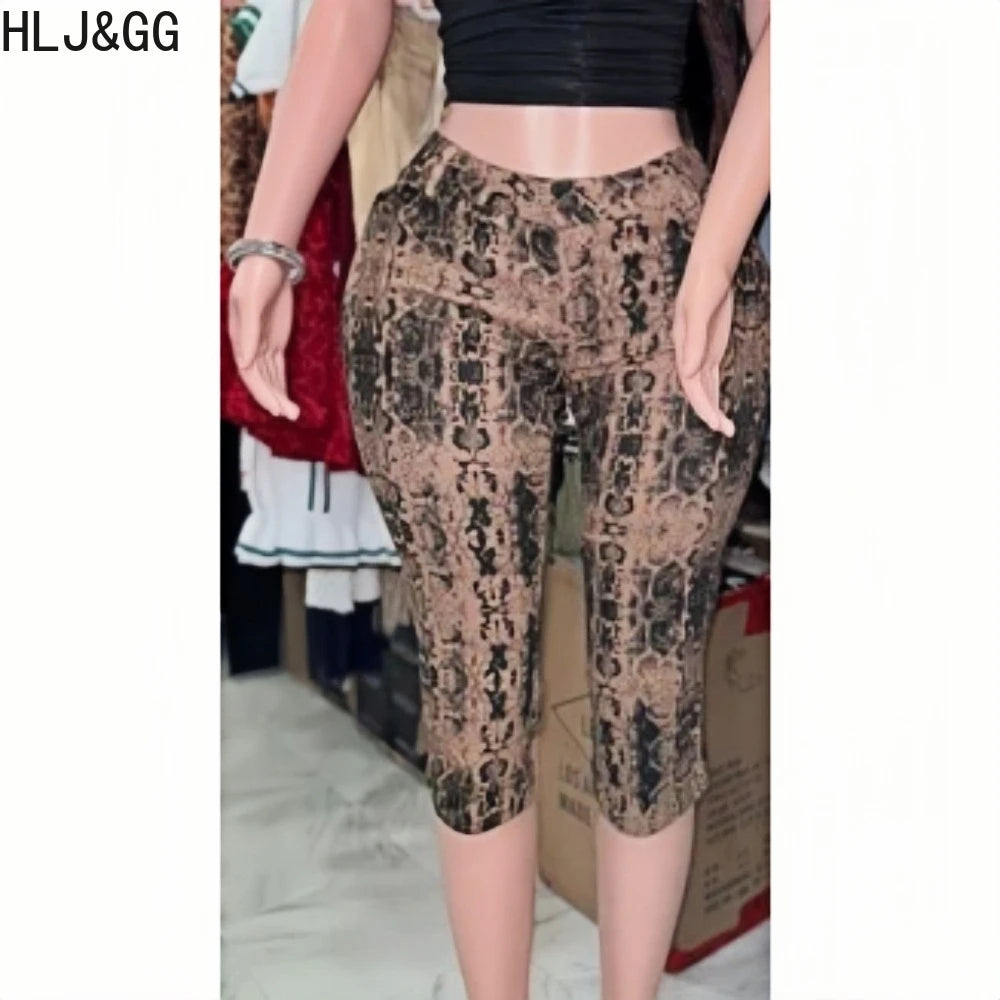HLJ&GG Fashion Leopard Printing High Waisted Skinny Shorts Women Elastic Waist Slim Shorts Summer New Female Bottom Streetwear