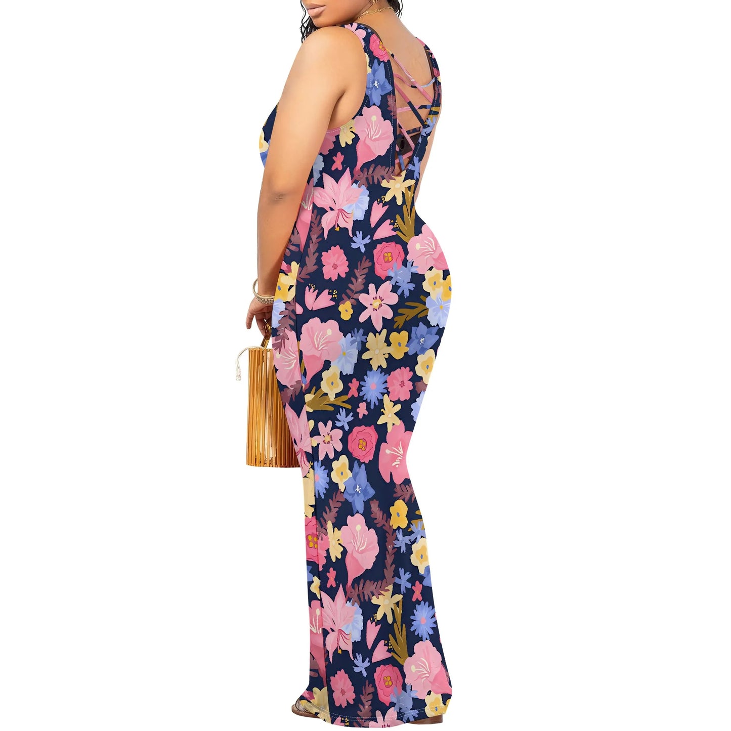 Women's 2025 spring and summer sleeveless knee length dress with hollowed out pullover, butterfly print beach casual dress