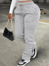 LW Plus Size Plain Pocket Sweatpants Mid Waist Drawstring Ruched Women Pants Stacked Trousers Sporty Casual Daily Bottoms