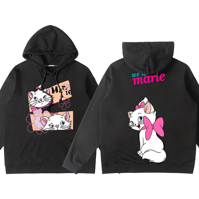 Disney The AristoCats Sweater Disney Marie Women's Small Autumn Winter Hooded Jacket Girls' Clothes Cute Cartoon Comfortable