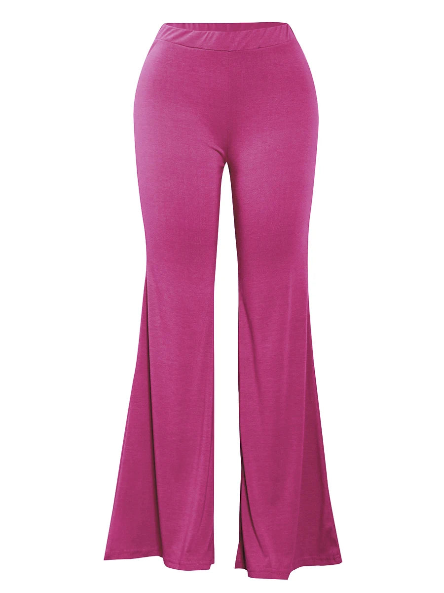 LW Plus Size High Waist Flared Stretchy Pants Summer Skinny Solid Casual Rose Red Pants For Women Bell Bottom Trousers 2024