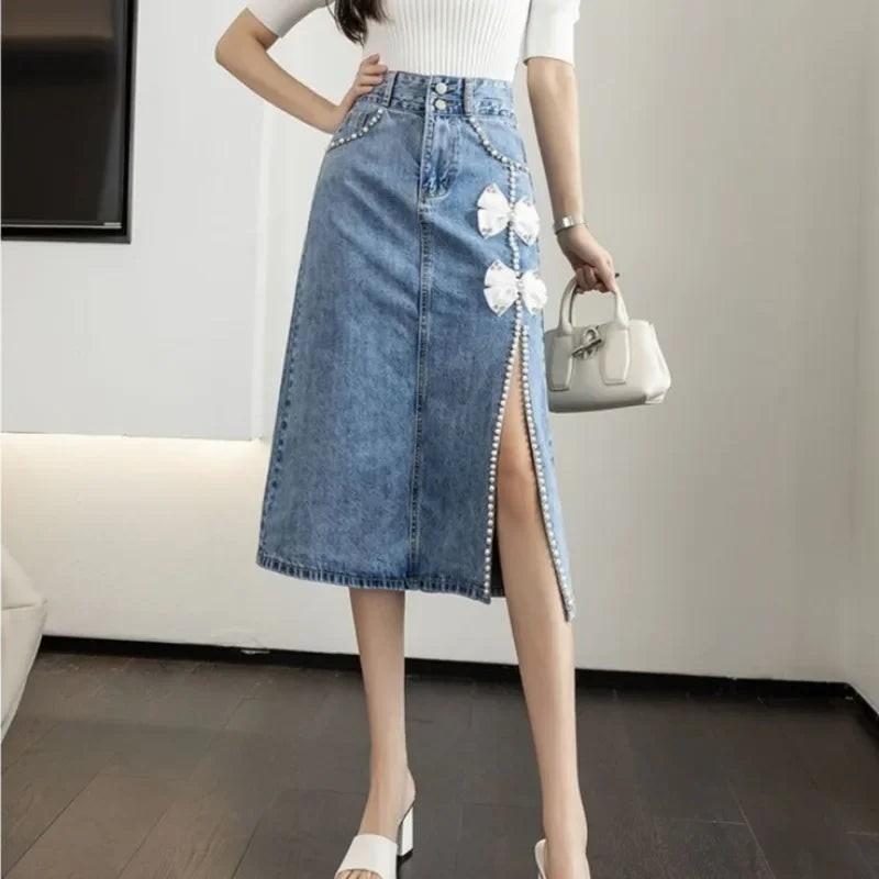 High Waist Women's Denim Skirt To Knees Length Quality Casual Streetwear Korean Fashion Summer 2025 New In Female Jeans Skirts