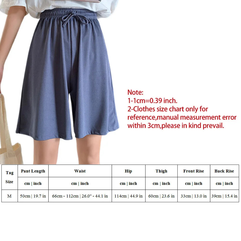 Summer Ice Silk Loose Women'S Shorts Elastic High Waist Casual Wide Leg Shorts Harajuku Casual Sports Straight Short Pants