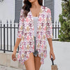 Women's Lightweight Floral Print Half Sleeve Blouse Shirts Thin Coat Cardigan Lively with Pocket