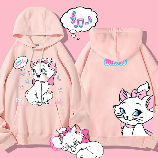 Disney The AristoCats Sweater Disney Marie Women's Small Autumn Winter Hooded Jacket Girls' Clothes Cute Cartoon Comfortable