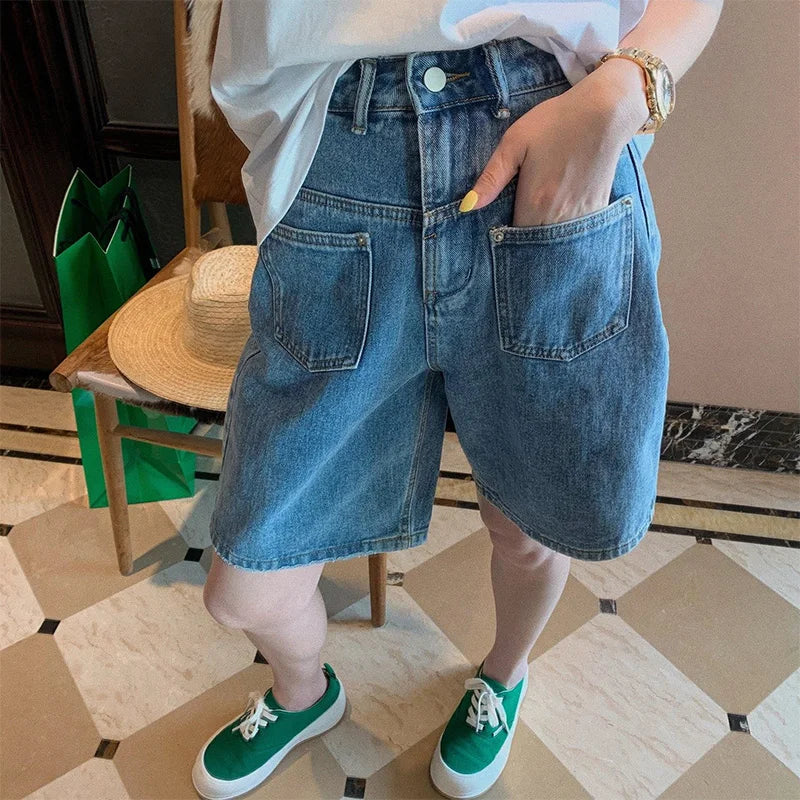 plus Size Denim Wide Leg ort Pants Women Summer New Design Loose Slim Straight Five-Quarter Trendy Blue Jeans Casual orts