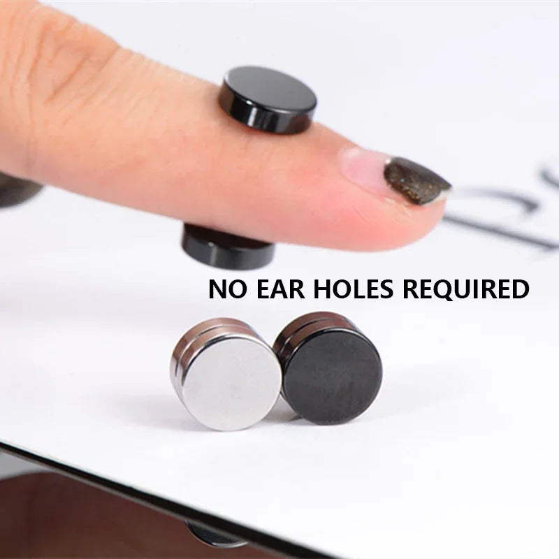 1Pairs Crystal Strong Magnetic Ear Stud Clip Earrings for Men Women, Punk Round Zircon Magnet Earrings Non Piercing Ear Jewelry