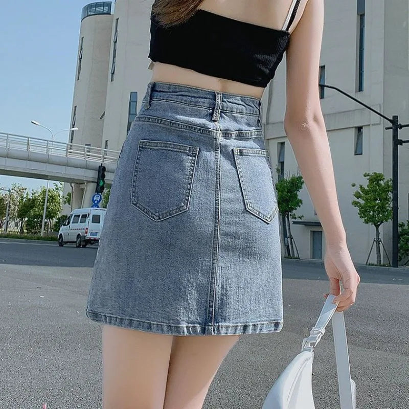Short Female Jeans Skirts Blue with Slit High Waist Women's Denim Skirt Clothing Sales Casual Harajuku Cheap Aesthetic New In