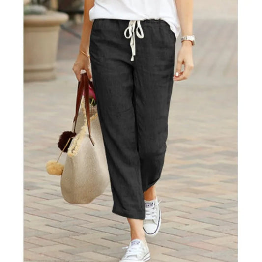 Autumn Cotton Women's Pants Y2K Black Drawstring Elastic Waist Casual Pants Female Loose Fashion Elegant Ladies Bottom