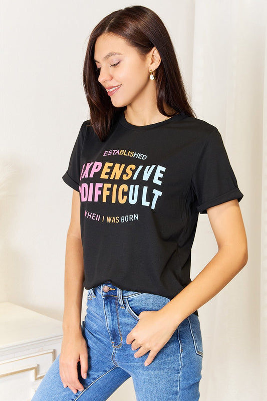 Simply Love Slogan Graphic Cuffed Sleeve T-Shirt - Nikki and Co Boutique