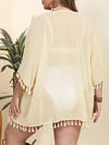 GIBSIE Plus Size Women's Chiffon Shirt Solid Color Fringed Bikini Cover Up Women Vacation Beach Cardigan Top Tunic Swimwear