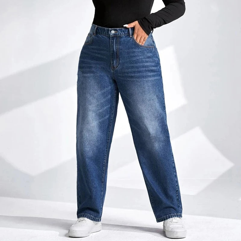 Plus Size Tapered Jeans for Women Full Length Harem Women Jeans High Waist Washing Spring and Autumn Denim Women Jeans 2023