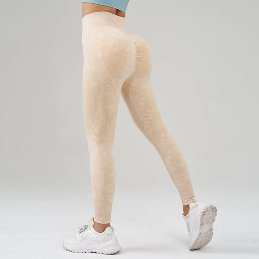 Retro Stone Wash Sportswear Woman Gym Yoga Pants Distressed Seamless High Waist Women Sports Leggings Tummy Control Squat-Proof