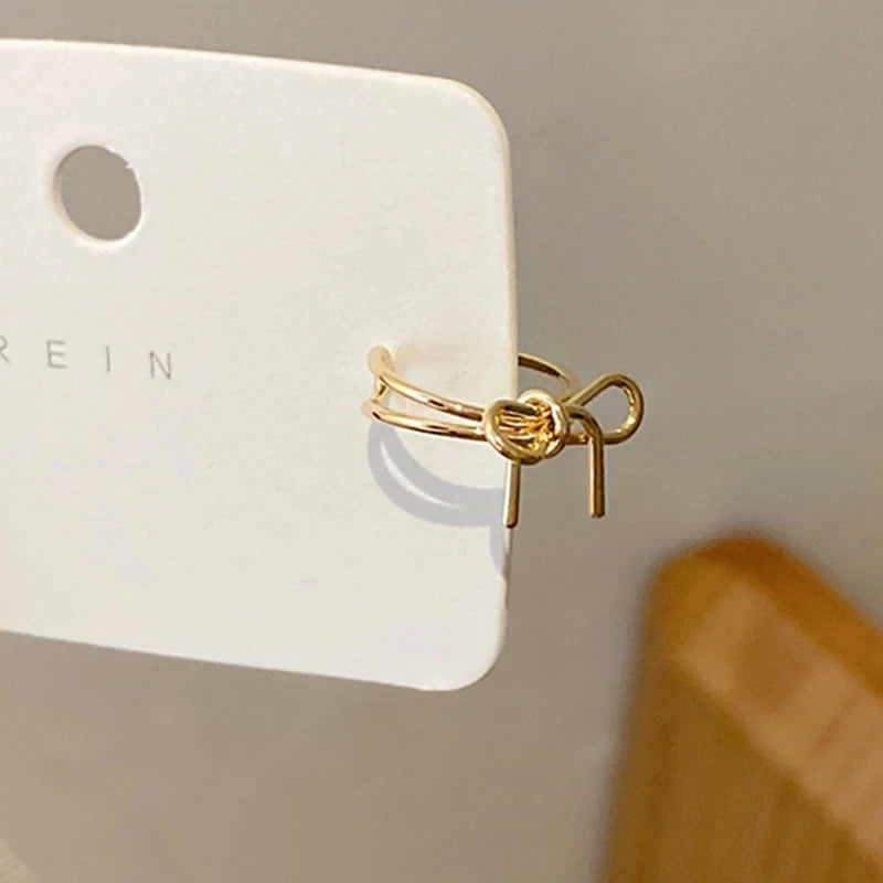 Bowknots Clip on Cuff Earrings - Hollow Heart, Silver or Gold