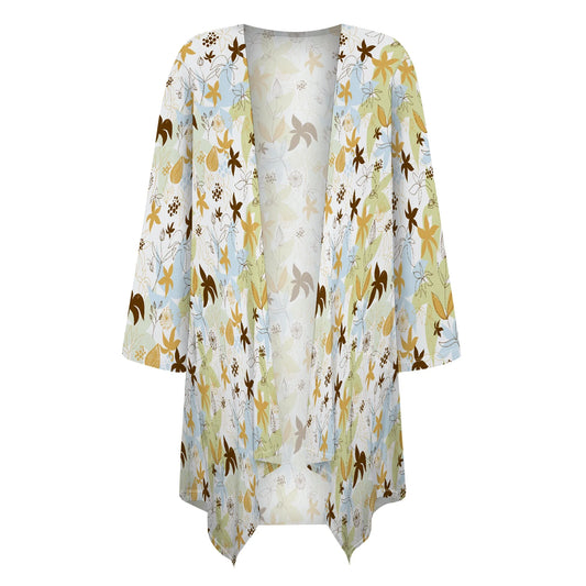 Women's Half Sleeve Thin Floral Print Lightweight Blouse Shirts Coat Cardigan Delighted with Pocket