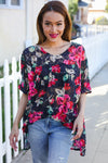 The Perfect Find Black Multicolor Floral Crochet V Neck Top