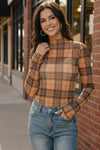 Chai Latte Plaid Mesh Mock Neck for Women
