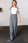 Black & White Animal Print Wide Leg Frilled Jumpsuit