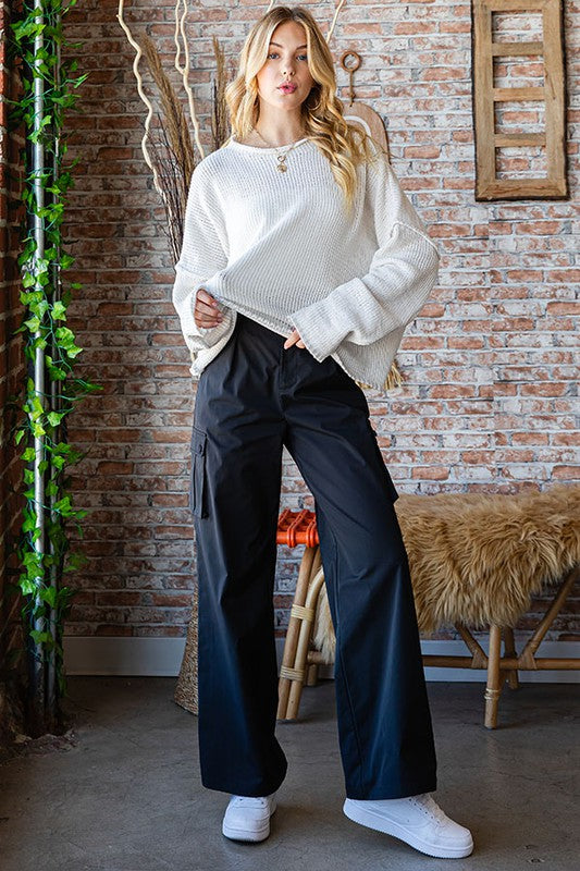 Busy Mornings Black Cargo Wide Leg Trousers
