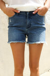 Judy Blue Medium High Rise Distressed Frayed Hem Shorts