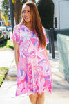 Love Found Pink Floral Abstract Print Ruffle Short Sleeve Dress