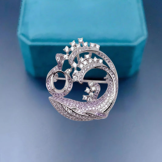 L S925 Sterling Silver Brooch Setting 7*9mm Ellipse Stone DIY Empty Holder Fine Charm Jewelry Luxury Dolphin Design for Woman