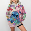 Disney-Women's Stitch Print Hoodie, Anime, Moletom Extragrande, Loose, Crewneck, Pullover, Women's Hoodie