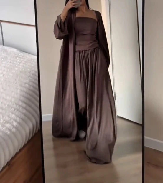 Three-Piece Suit New Casual Strapless Vest Long Cardigan Wide Leg Pants Three Piece Set Simple Casual and Elegant Pants Set