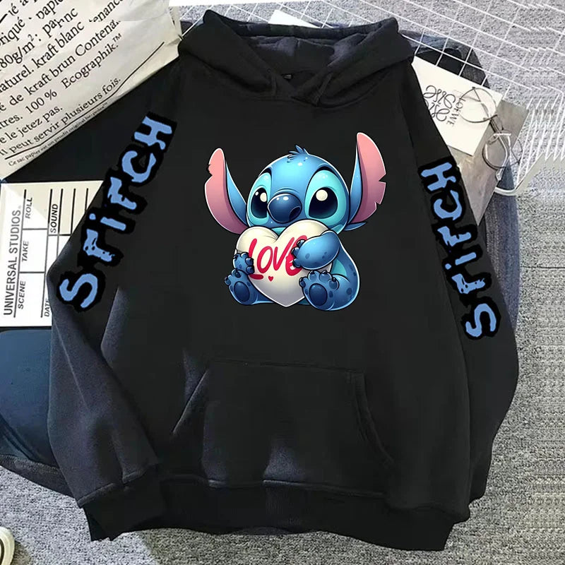 Luxury Brand Women's Hoodies Disney Lilo & Stitch Harajuku Jackets Japanese Fashion Winter Sweaters Women's Warm Sweatshirts