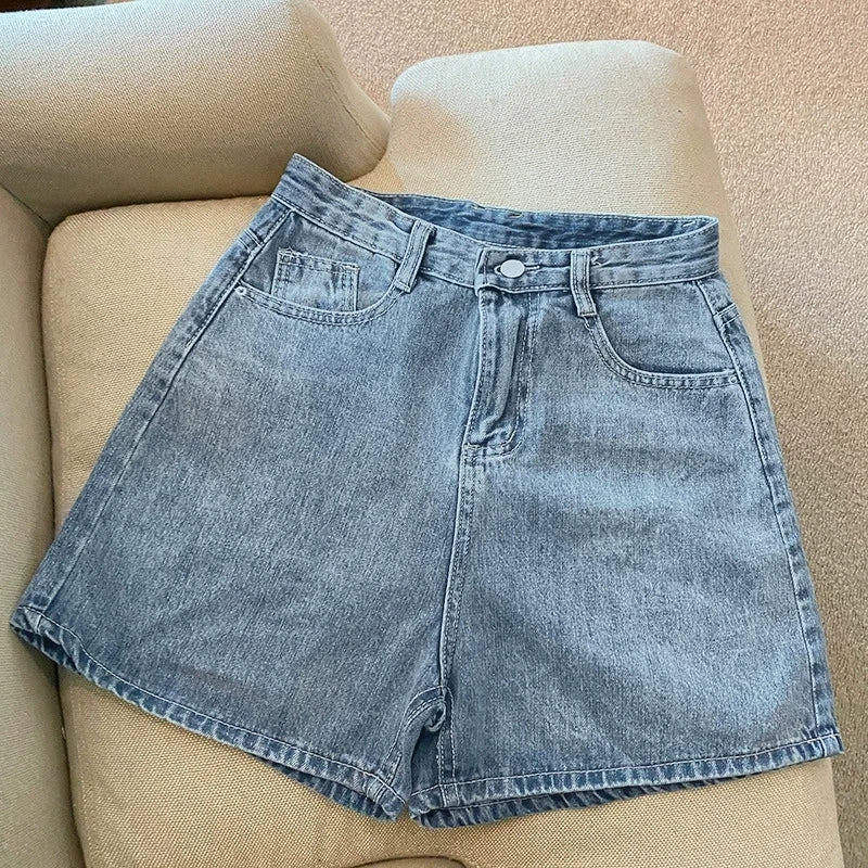 Denim shorts women summer new fashion ins high waist simple thin loose wide leg Jeans all match A-word hot pants