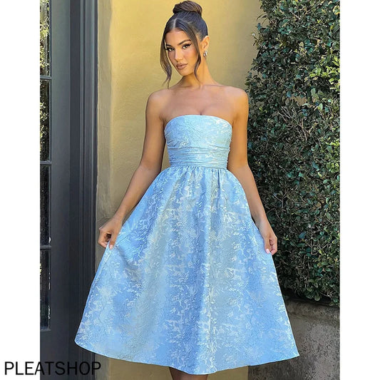 Women's New European and American Temperament Sexy Slim-fit Jacquard Satin Tube Top Dress